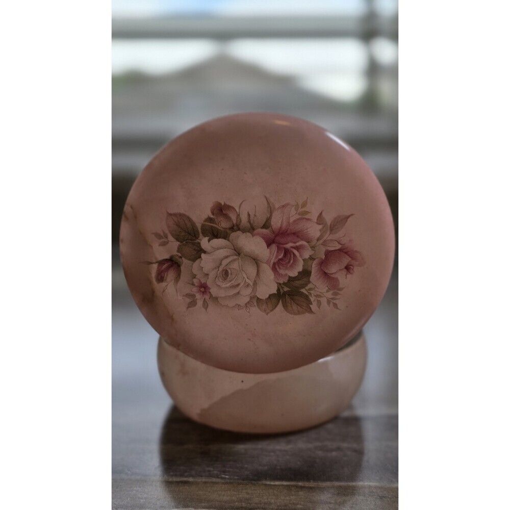 Vintage Genuine Italian Alabaster Hand Carved Pink Floral Trinket Jewelry Box